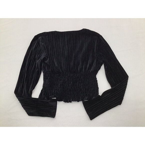 Olive + Oak Womens Size Medium Black Ribbed Long Sleeve Velour V-Neck Top - Picture 2 of 5